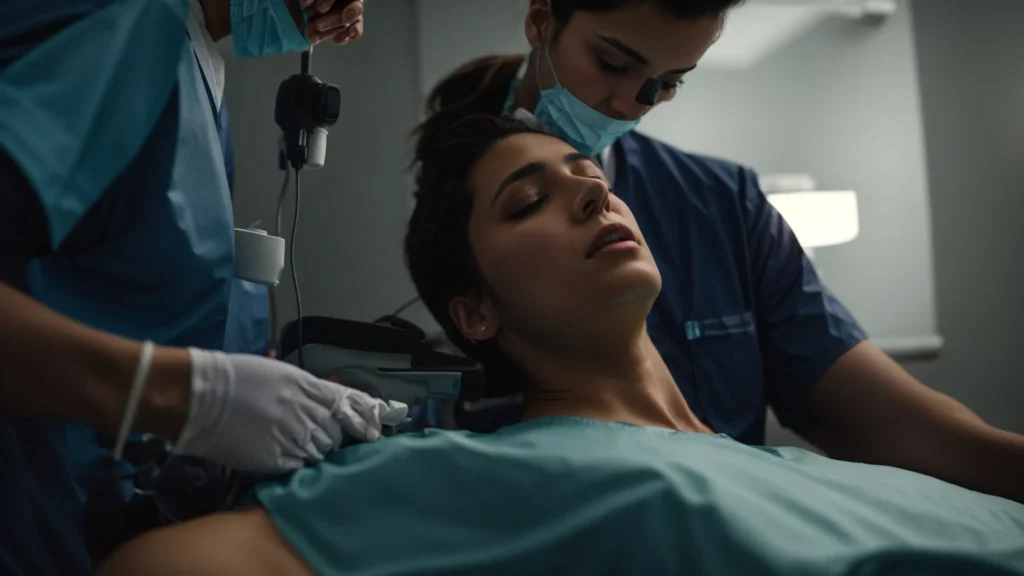 a doctor performs an ultrasound on a patient's shoulder to diagnose the injury.