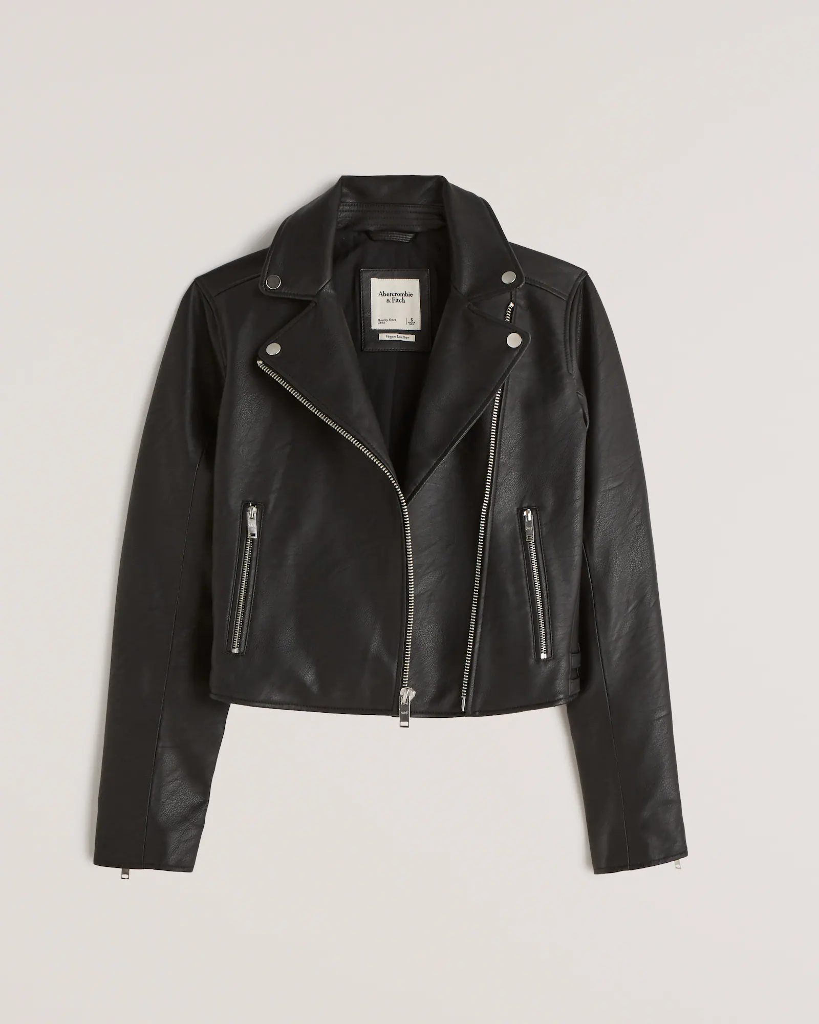 Faux leather moto jacket from Abercrombie & Fitch, stylish outerwear.
